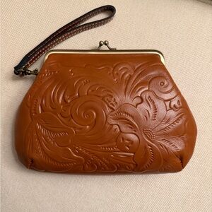 Patricia Nash Tan Embossed Leather Clip Top Clutch